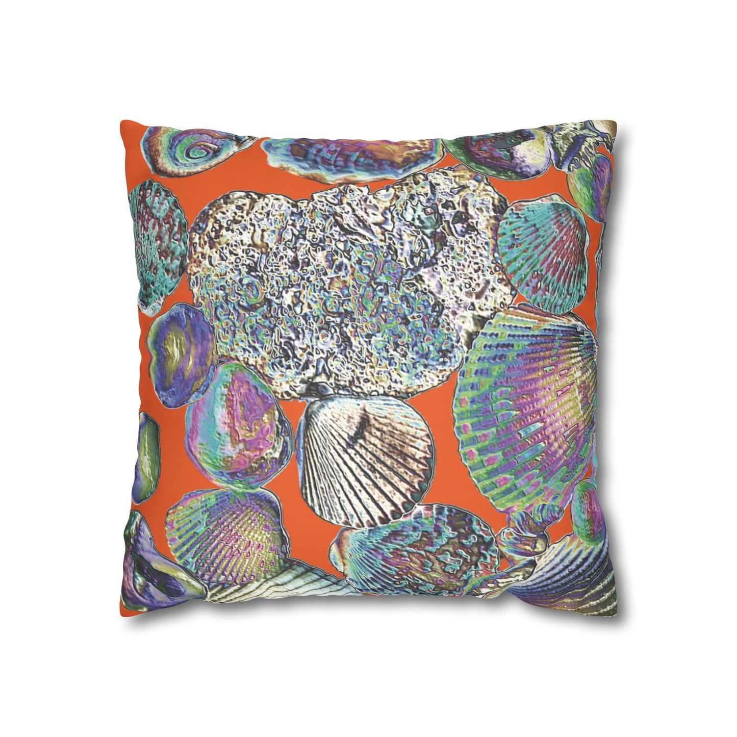 Faux Suede Square Pillowcase - Heatwave Seashell Collection, Orange