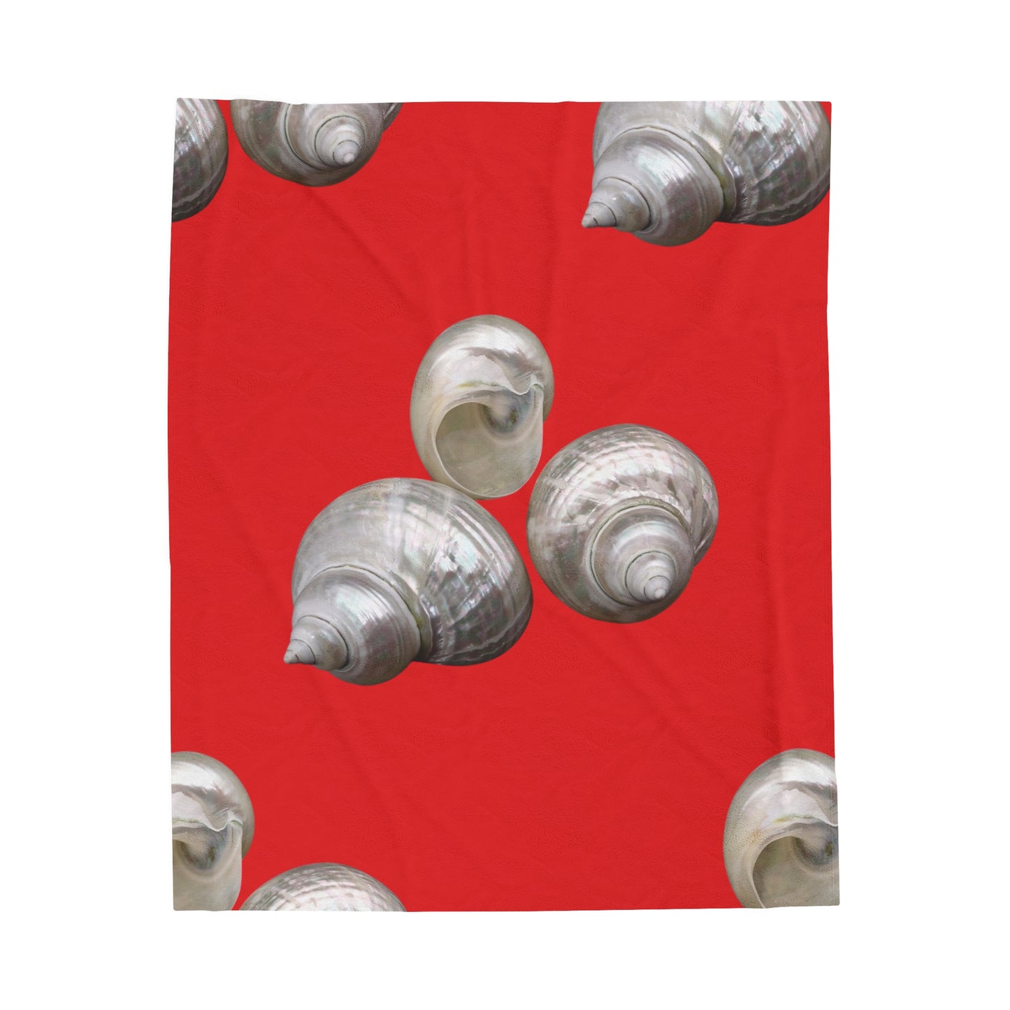 Tropical MACRO White Nautilus Trio/Red Velveteen Plush Blanket - Cozy Home Decor for Coastal Lovers