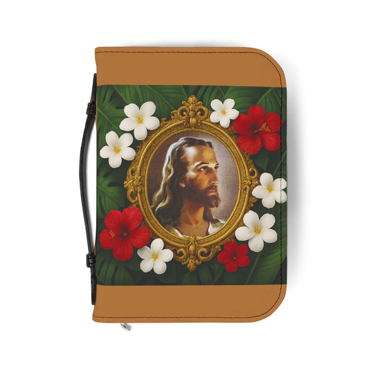 Tropical Jesus Bible Cover, Lt. Brown / Floral Bible Protector, Church Accessories