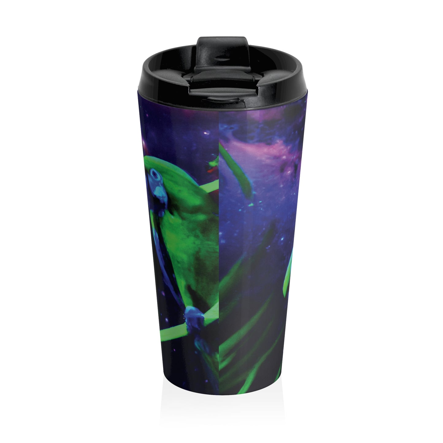 15 oz. Stainless Steel Travel Mug / Neon Parrots at Night