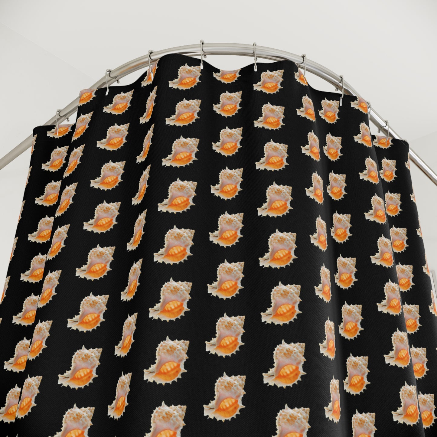 Tropical Shower Curtain - Ocean Bathroom Decor / Conch Shell/Black