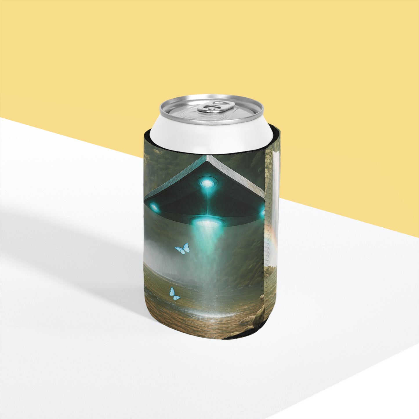 Rainforest UFO and Waterfal Can Cooler Sleeve - Perfect for Outdoor Picnics