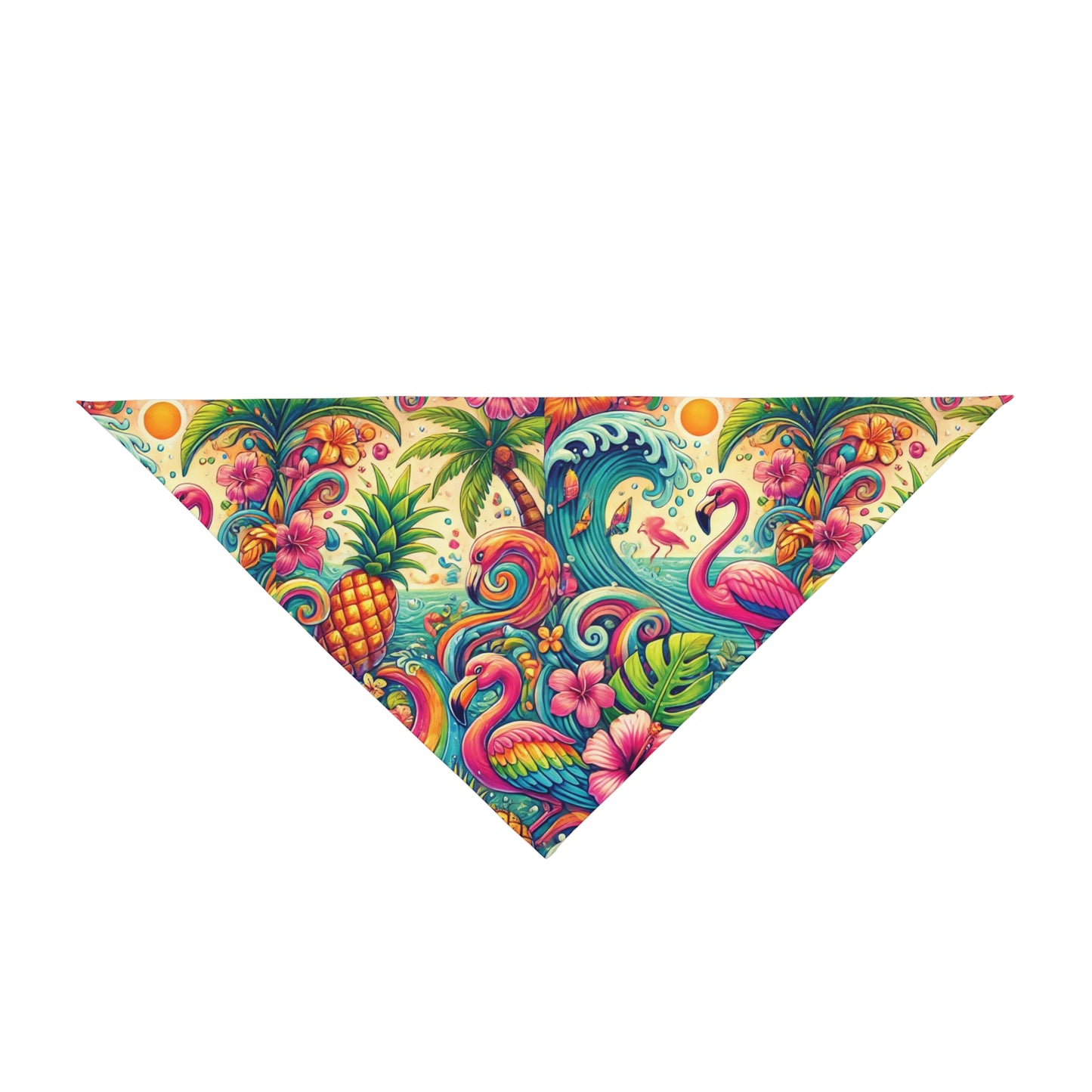 Flamingo Waves Pet Bandana, 2 Sizes - Stylish accessory for dogs & cats