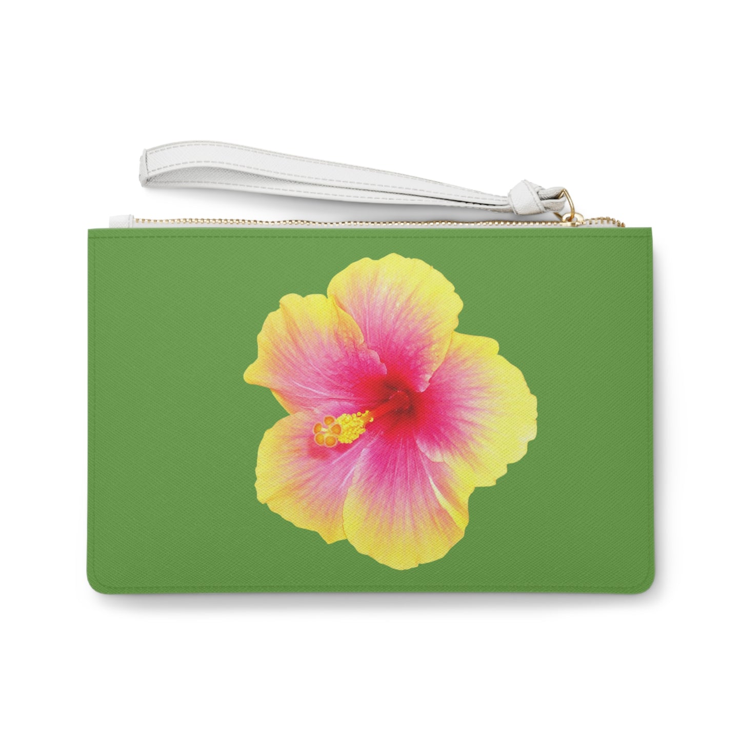 Tropical Faux Leather Clutch Bag - Perfect for Beach Adventures & Summer Vacations / Photo Yellow Hibiscus, Green