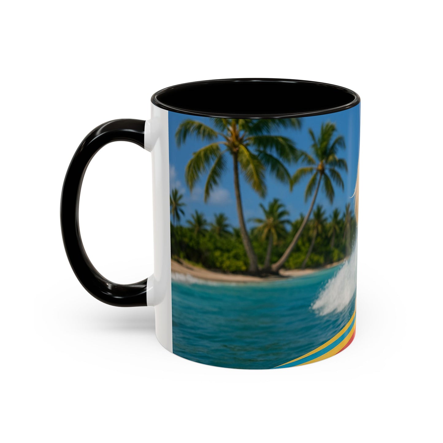 Vibrant Beach Coffee Mug - 11oz & 15oz / Puppy Ariel the Dog Surfer