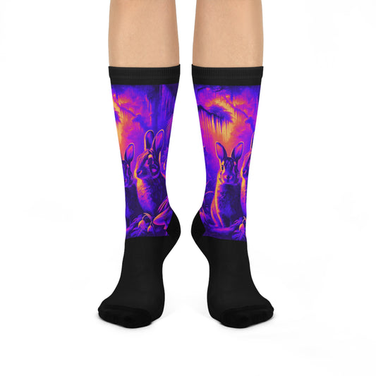 Cushioned Crew Socks - Rainforest Robbits / Pop