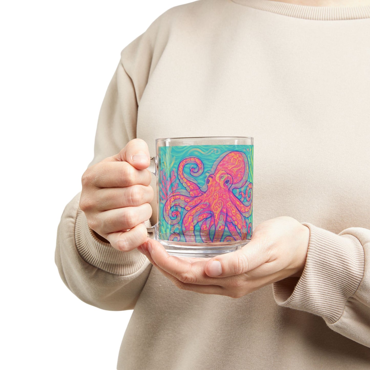 Tropical Glass Mug - 10oz Coffee Cup / Red Kraken Joe