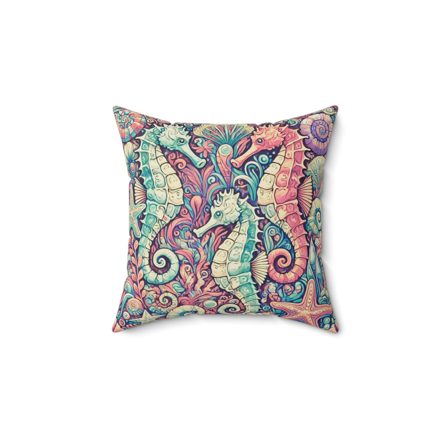 Decorative Pillow - Accent Cushion, 4 Sizes / Seahorse Trio, Retro