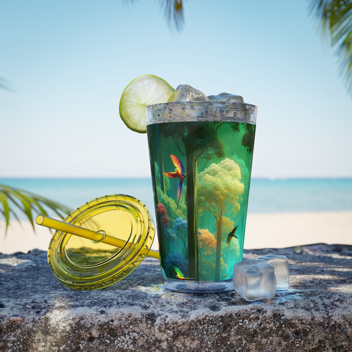 Tropical Tumbler with Straw | 16oz Colorful Travel Cup / Flight School