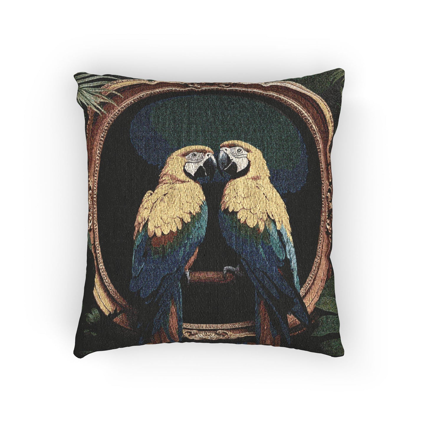 Woven Pillow, 17"W x 18"L - Framed Parrot Pair
