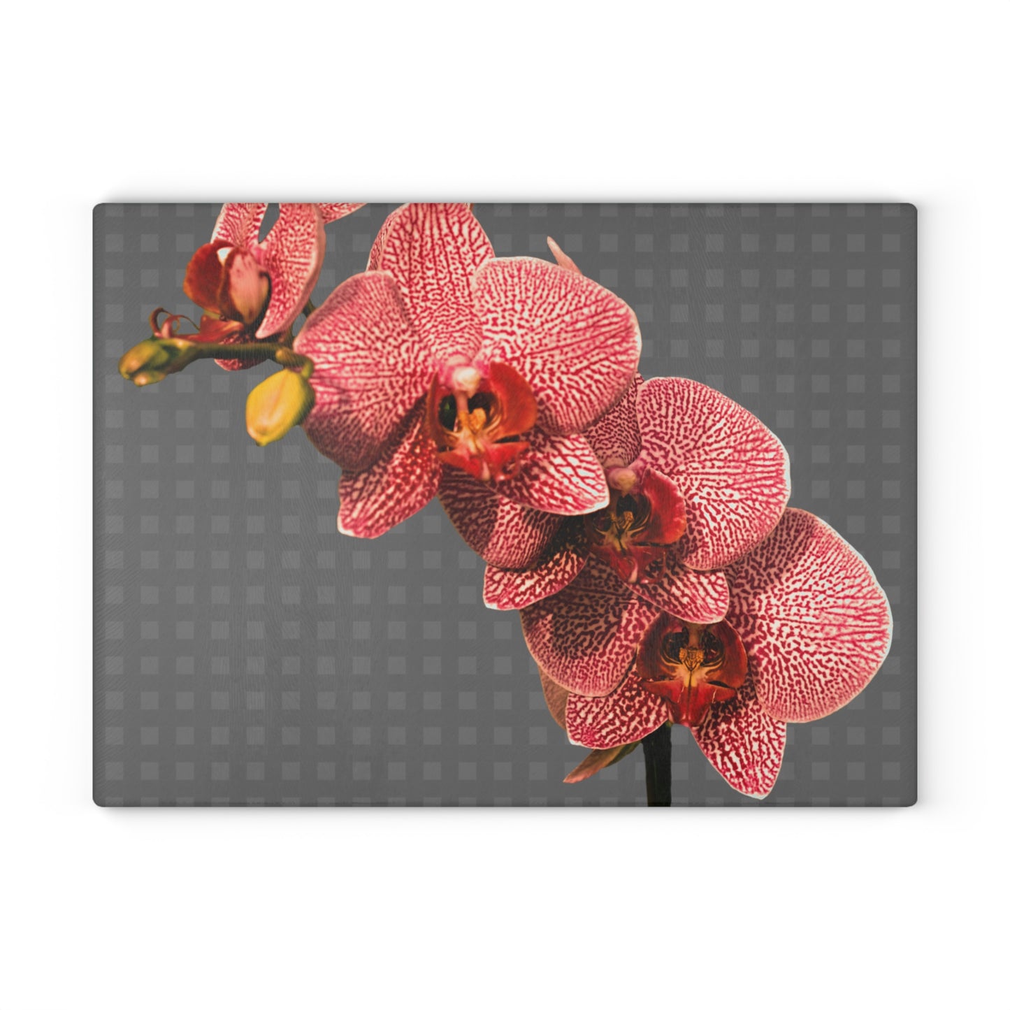 Glass Cutting Board, 2 sizes - Red Orchid, Grey Wicker