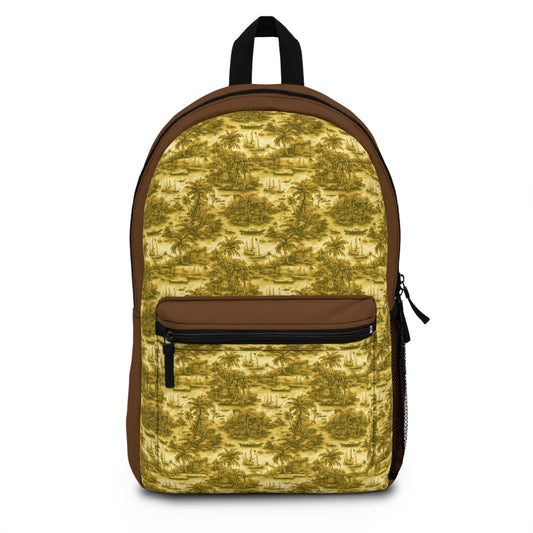 Tropical Backpack  / Tropical Toile #1, Gold & Brown