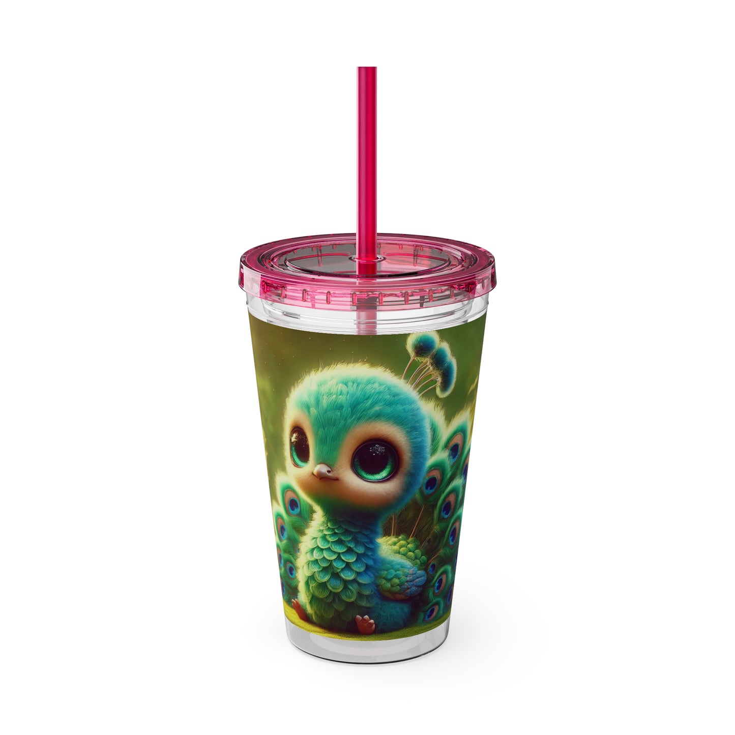 Tropical Tumbler with Straw | 16oz Colorful Travel Cup / Baby Peacock