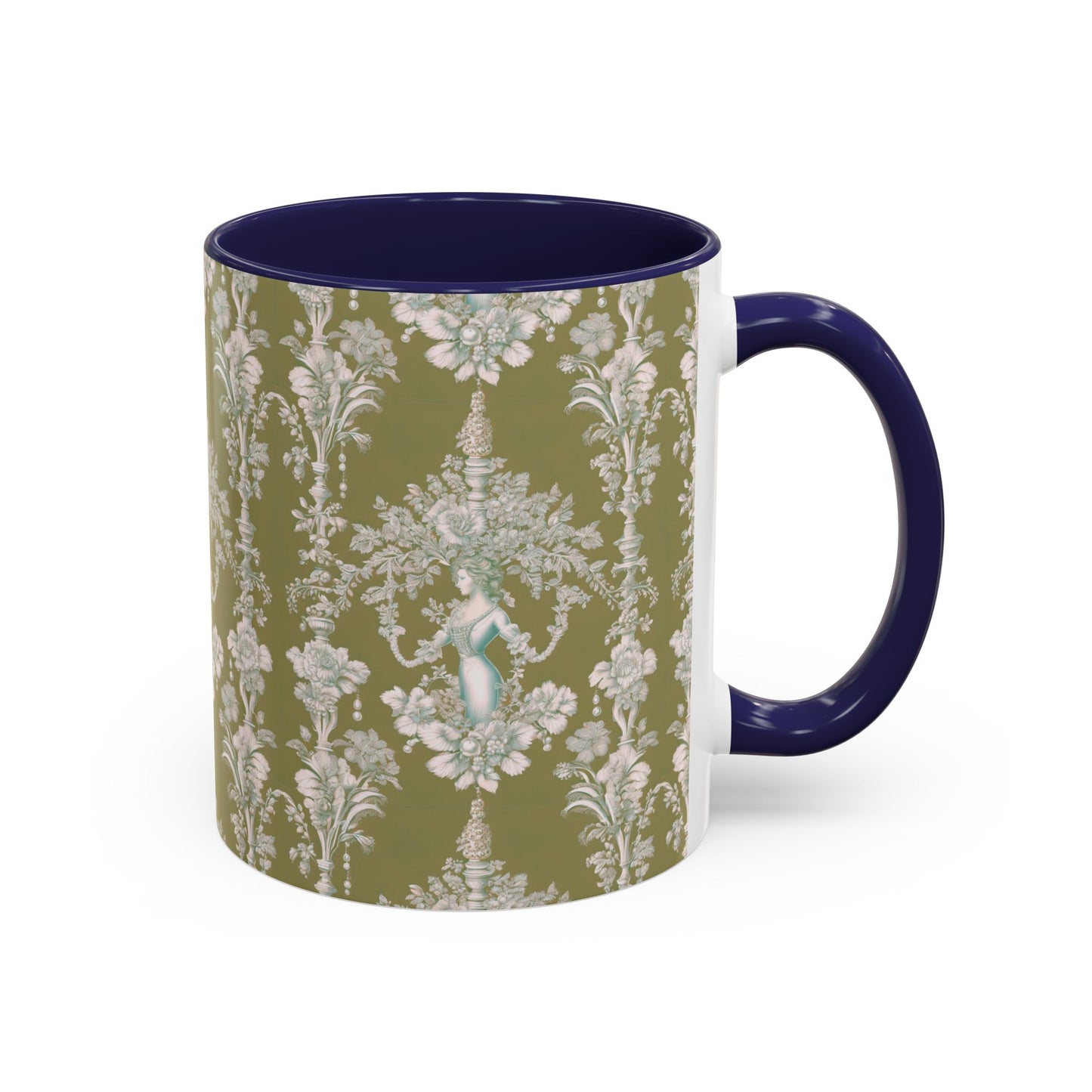 Accent Coffee Mug (11, 15oz), Pearl Lady Toile/Highborn Greren Repeat, Various Colors