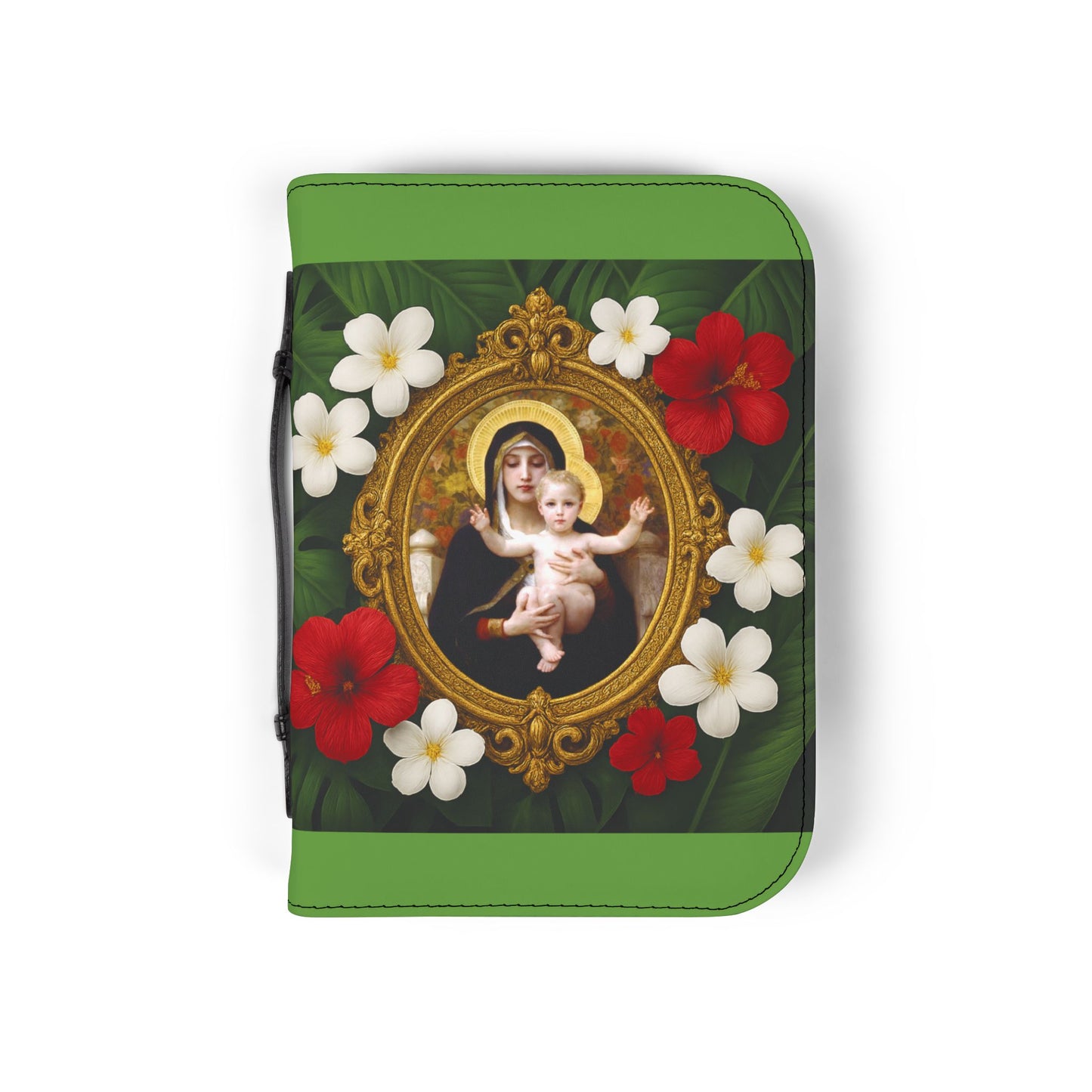Tropical Bible Cover, Virgin of the Lilies Green / Floral Bible Protector, Christian Church Accessories
