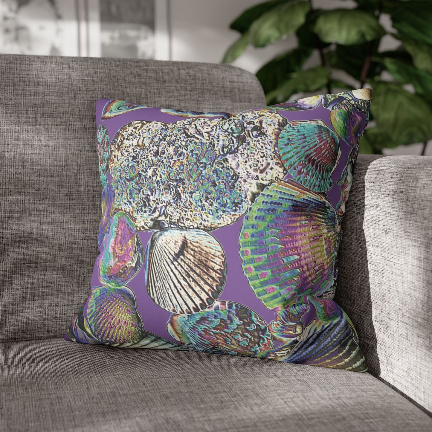 Faux Suede Square Pillowcase - Heatwave Seashell Collection, Light Purple