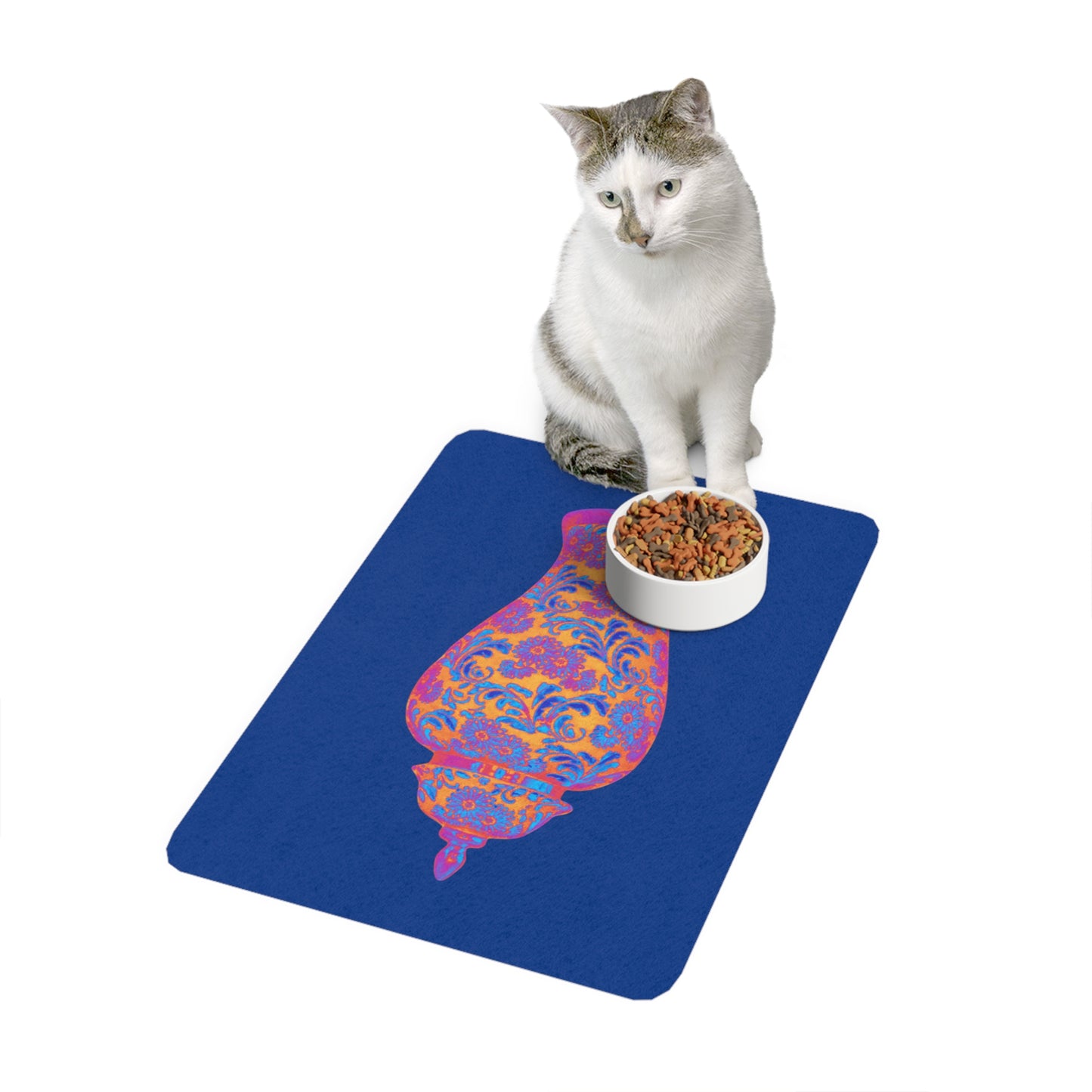 Pet Food Mat (12x18), Heatwave Ginger Jar macro dark blue