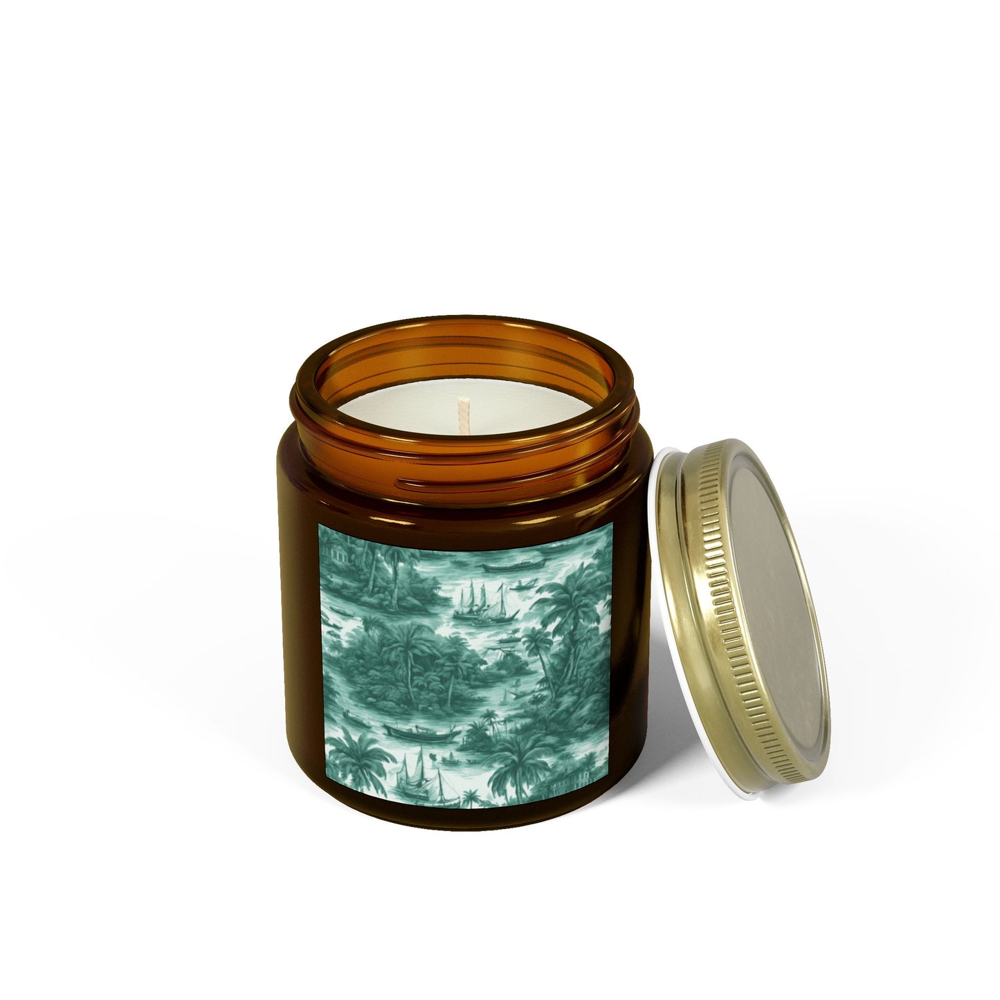 Scented Candles, Coconut Apricot Wax (4oz, 9oz) - Tropical Toile #1, Evergreen