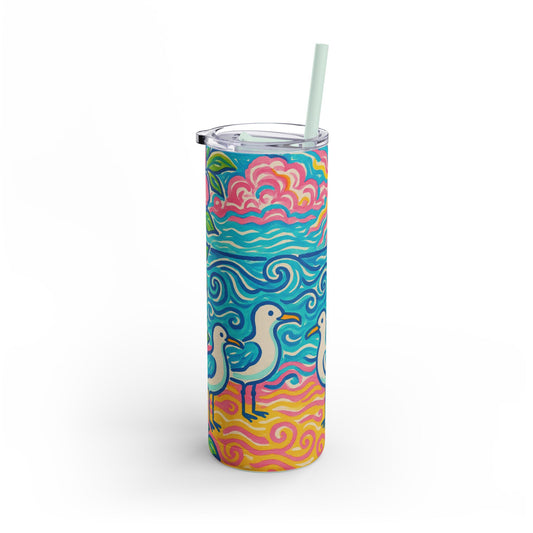 20oz Matte Tumbler, 7 Colors - Stylish Travel Cup - Tropical Beach Seagulls
