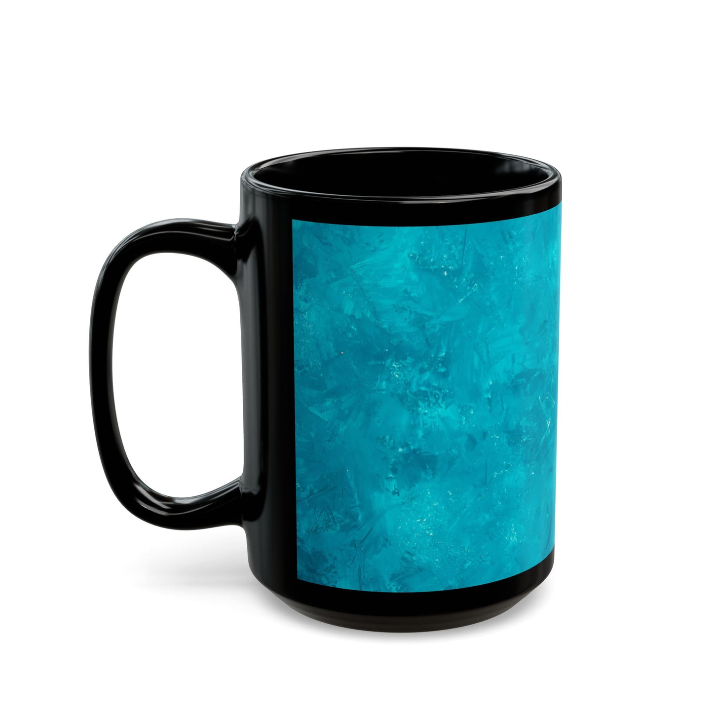 Black Coffee Mug - Peacock Turquoise Glow