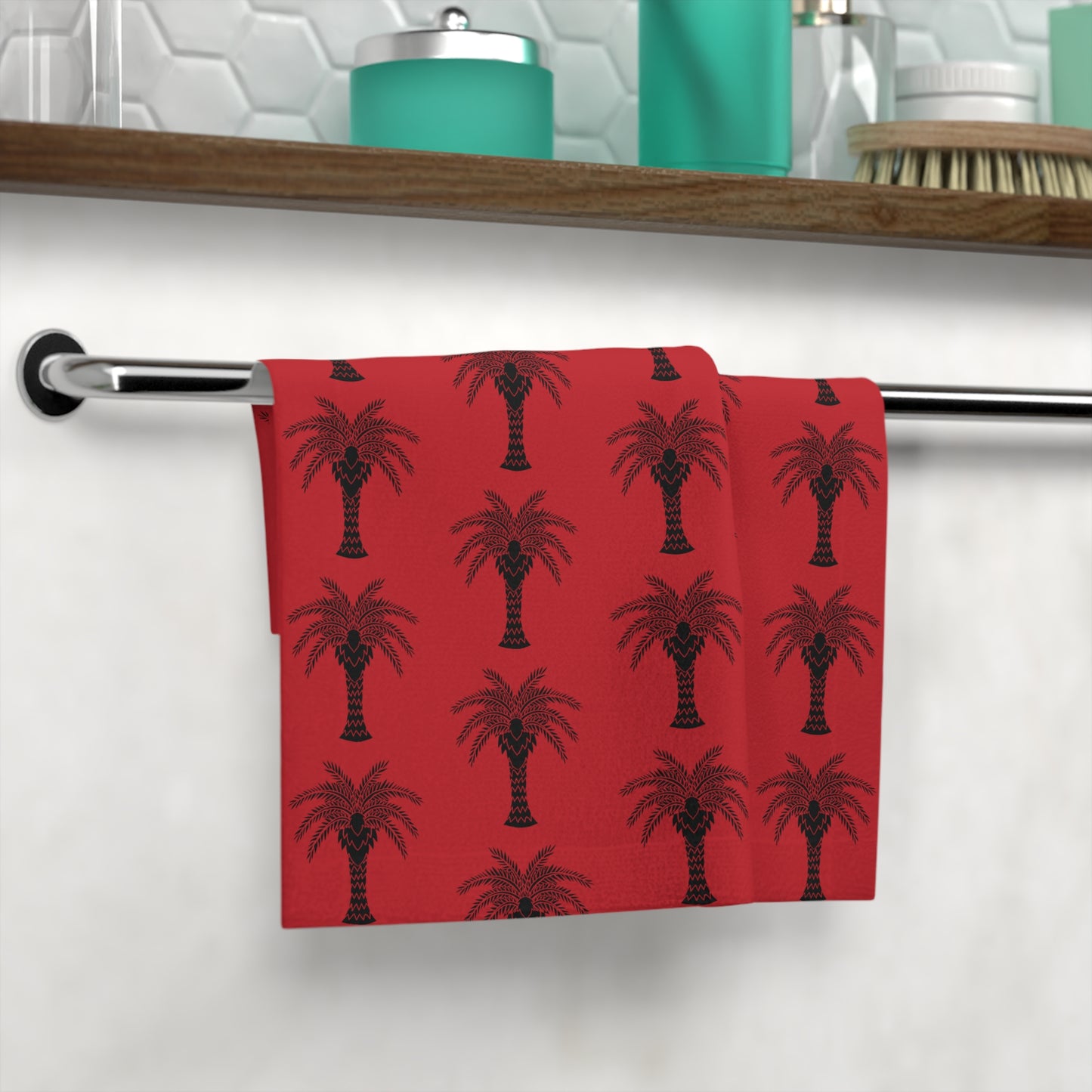 Face Towel - Stylized Palm dark red