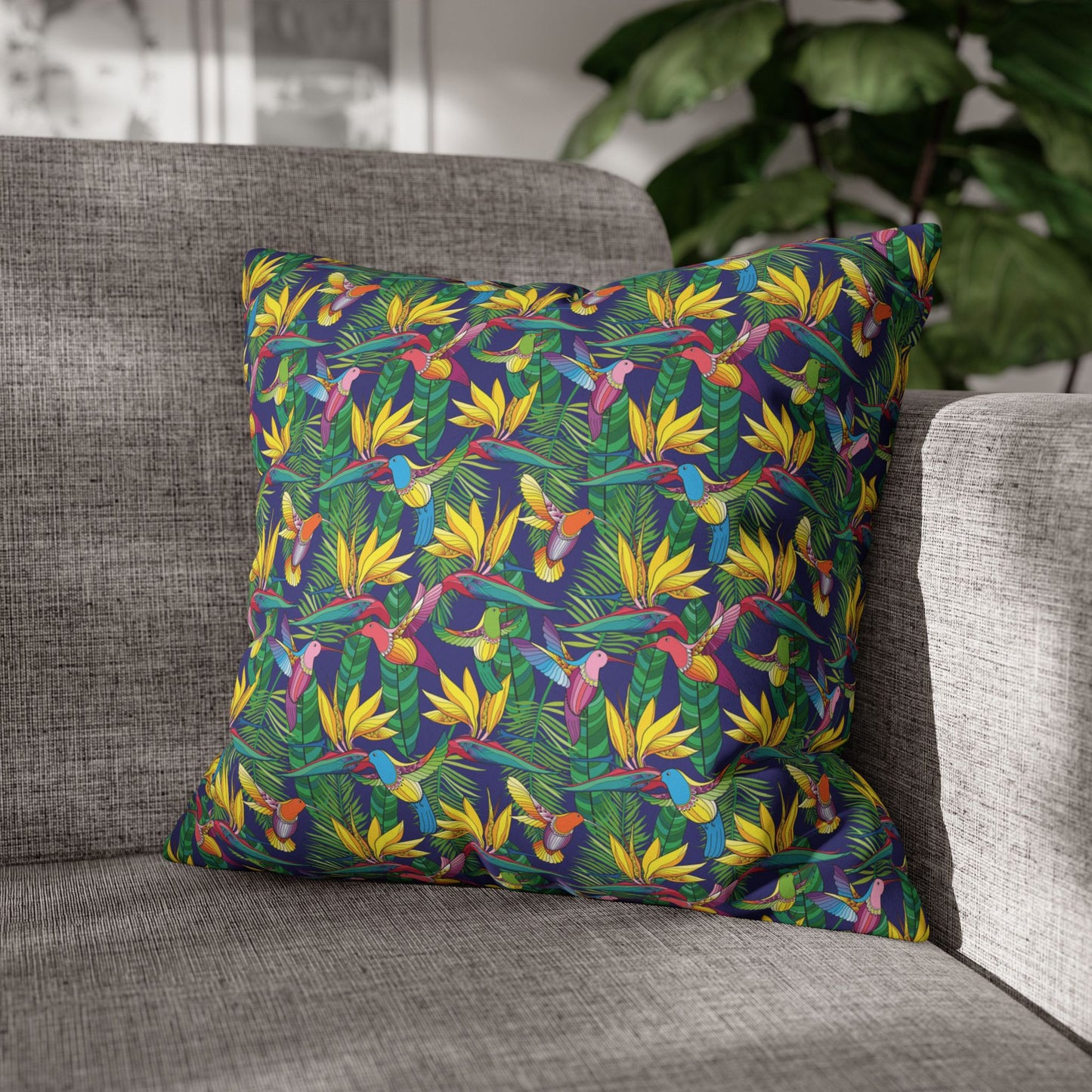 Faux Suede Square Pillowcase - Bird of Paradise Toile