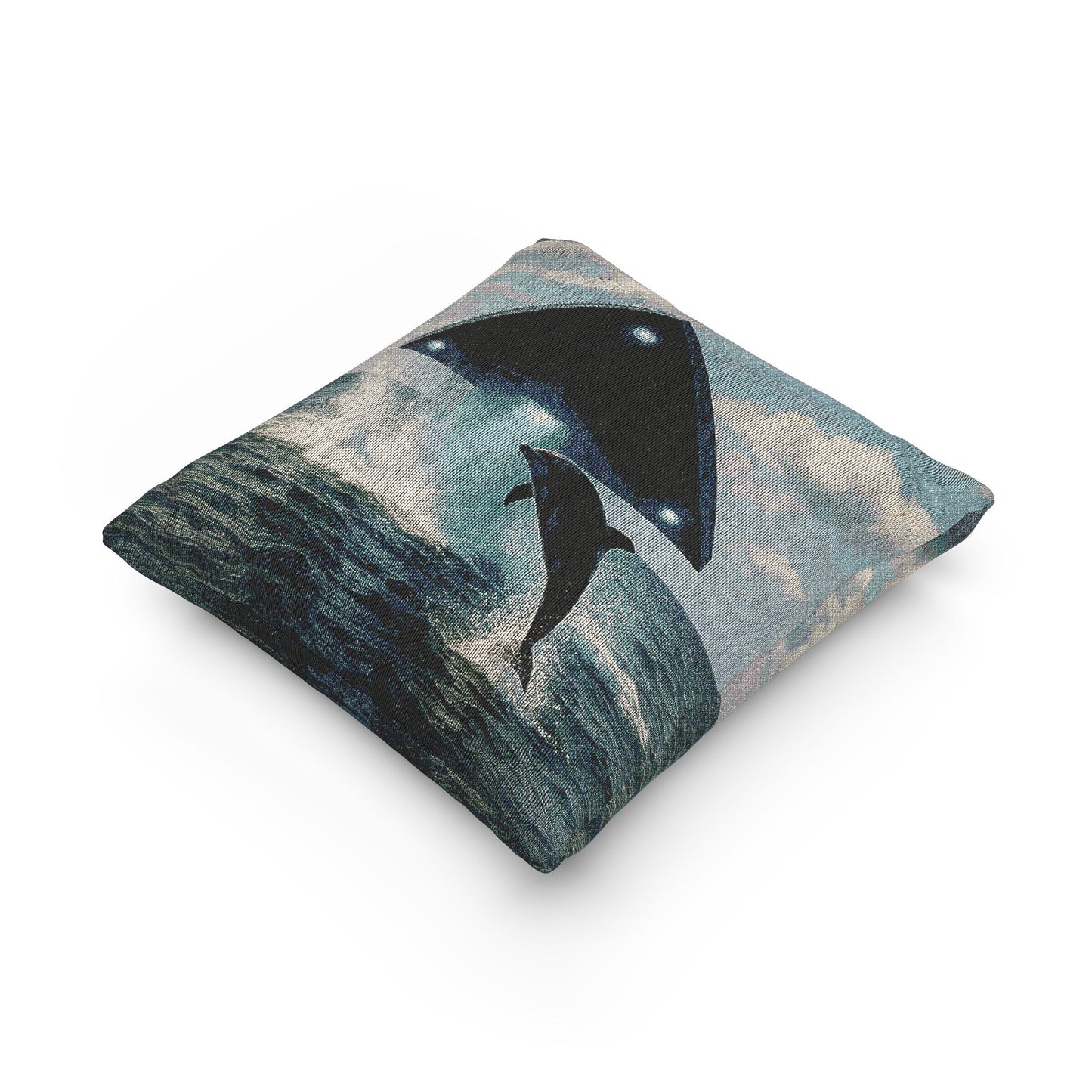 Woven Pillow, 17"W x 18"L - UFO and Dolphin