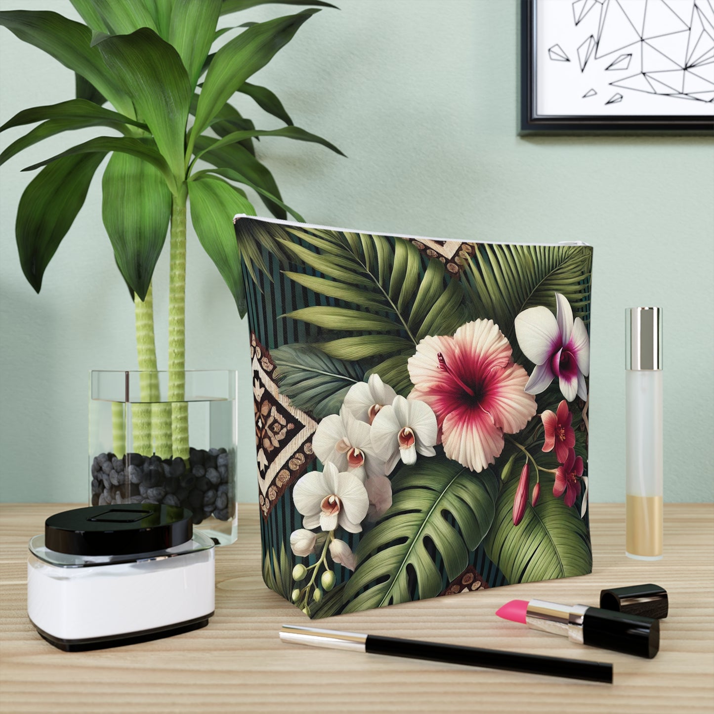 Tropical Cotton Cosmetic Bag, Makeup Pouch, 5 Sizes / Tiki Orchids