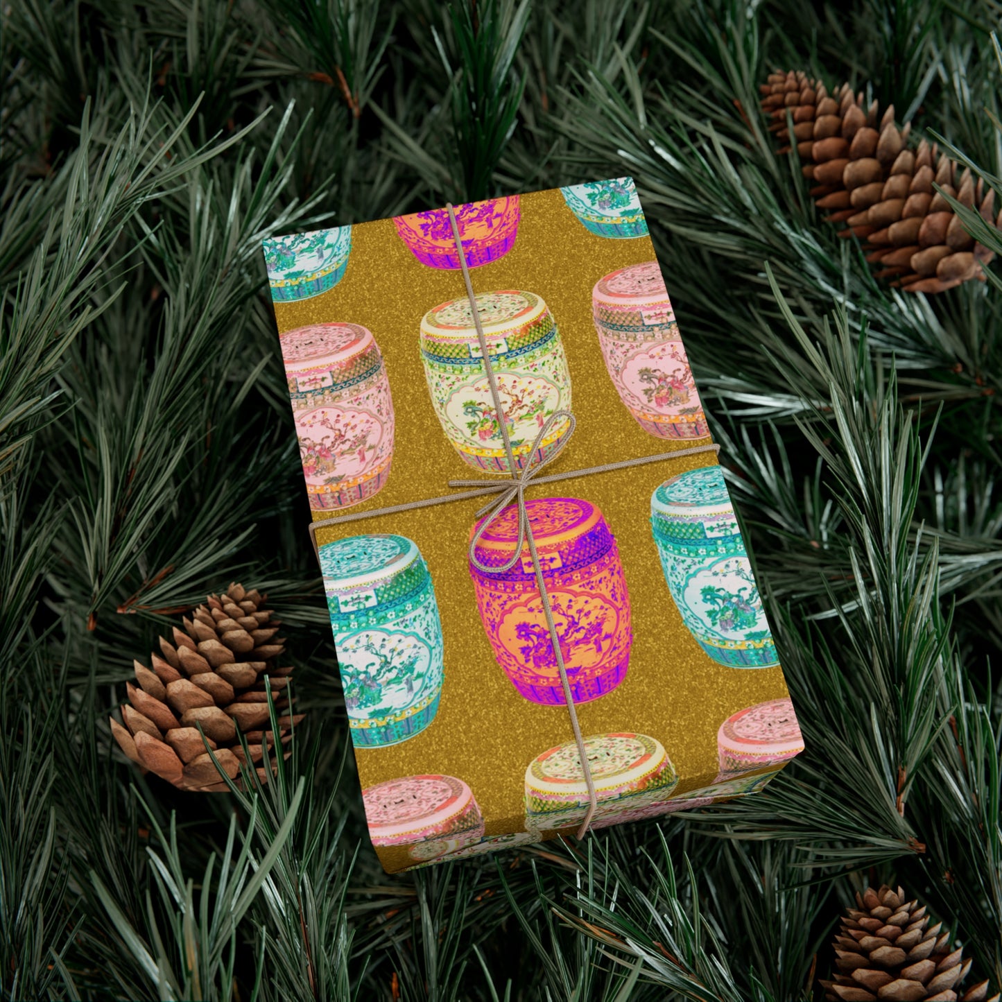 Wrapping Paper - Tropical Gift Wrap for All Occasions / 3 Sizes, 2 Finishes /Pop Art Porcelain Stools, Gold