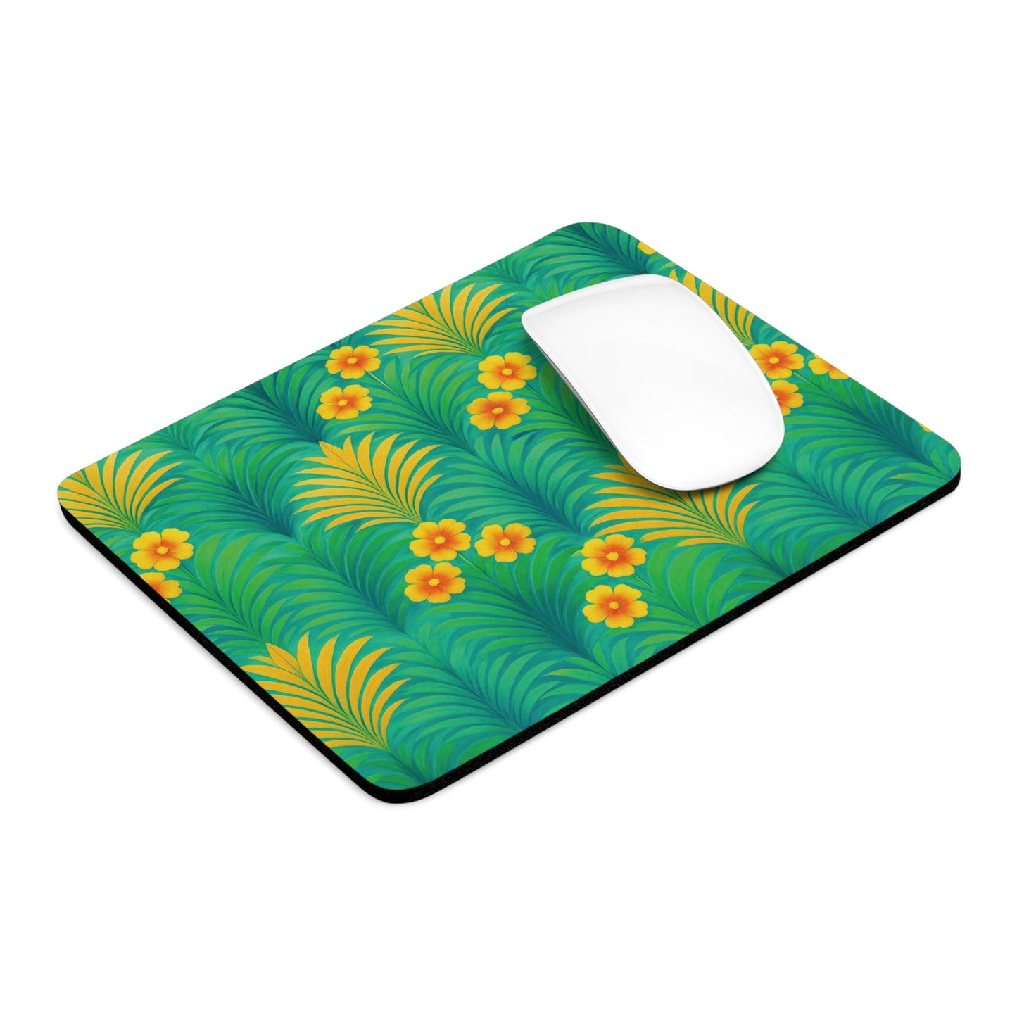 Rainforest Mouse Pad, 2 Shapes - Beach Vibes for Home Office & Gamer / Sunrise Palms, Green