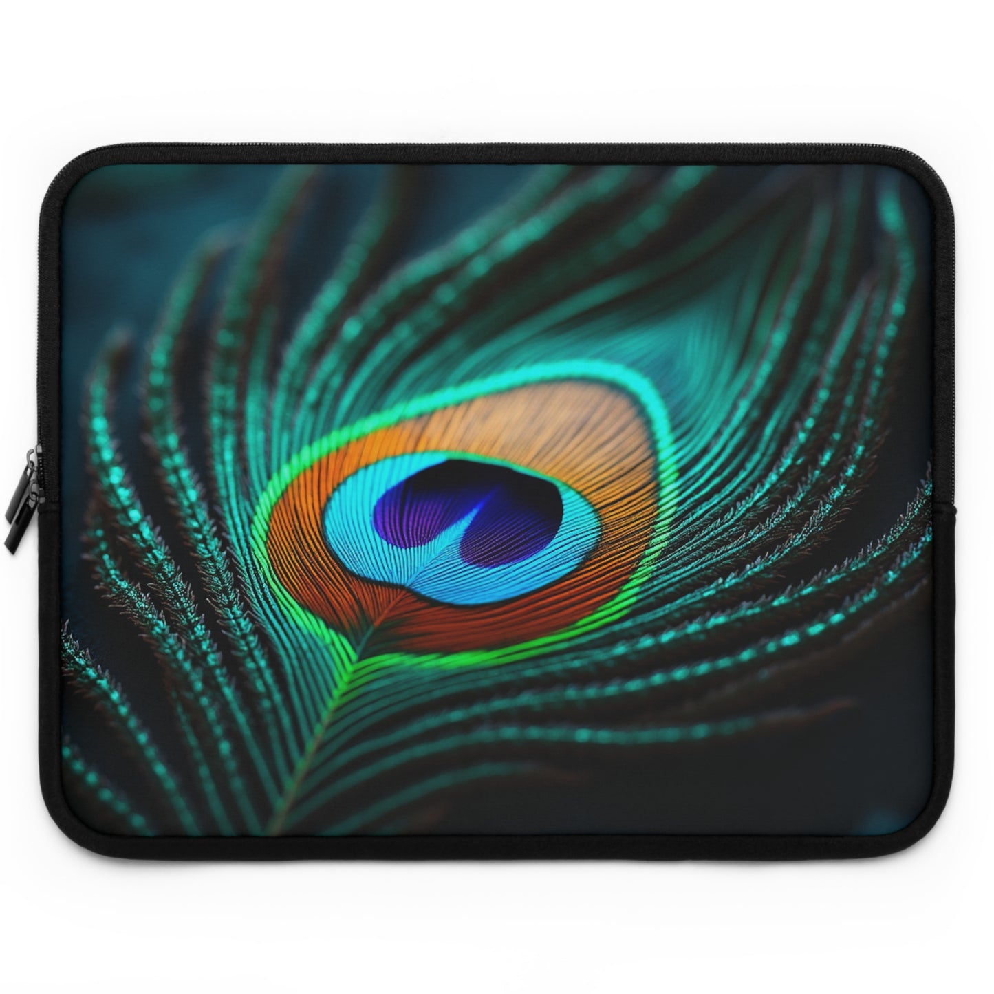 Tropical Laptop Sleeve, 5 Sizes - Perfect for Rainforest Lovers & Students / Peacock Eye Feather, Turquoise