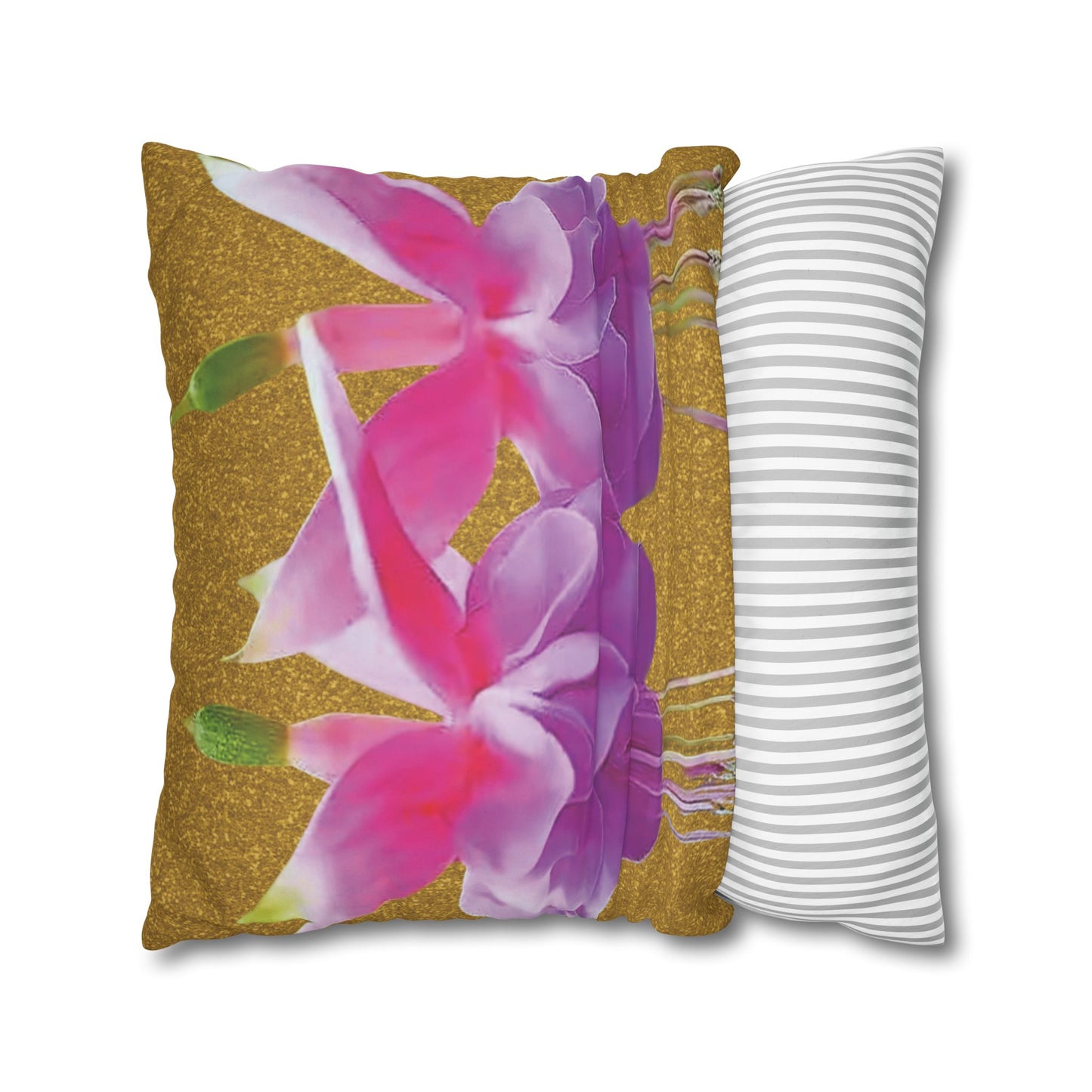 Faux Suede Square Pillowcase - Two Fuchsias, Gold Dust