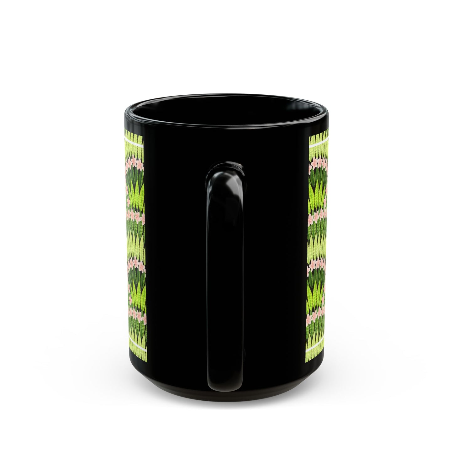 Lime Plumeria and Palms Black Coffee Mug