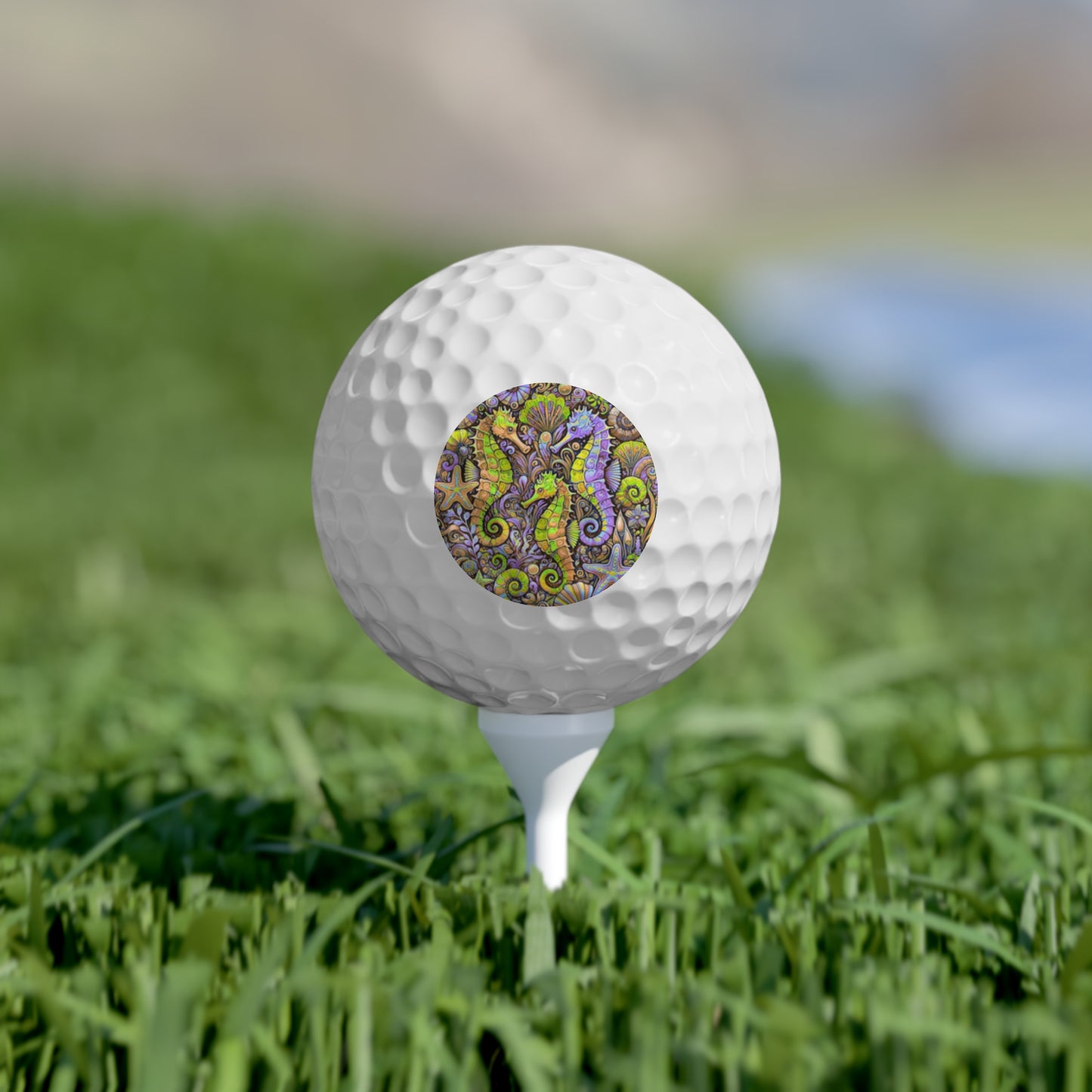 Coastal-Themed Golf Balls, 6pcs - Perfect Gift for Golf Enthusiasts / Seahorse Trio Yellow