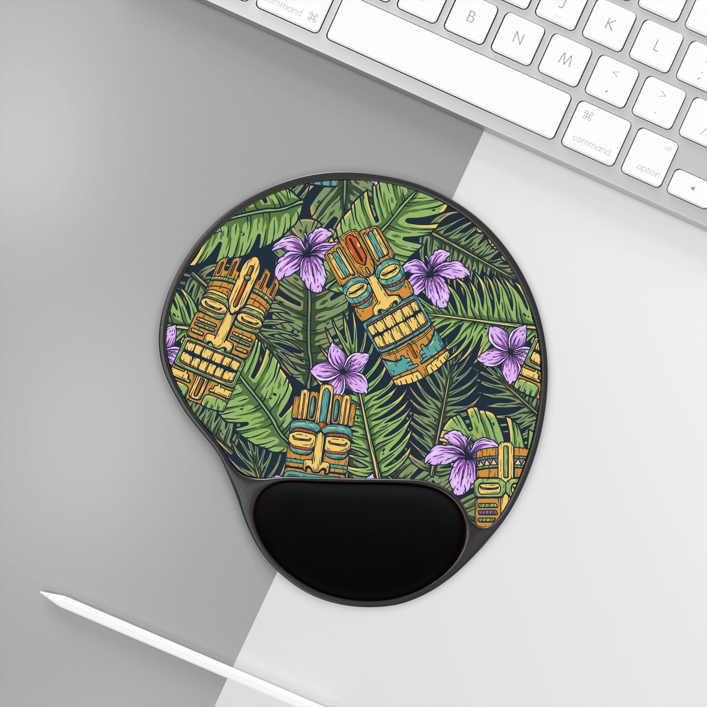 Mouse Pad With Wrist Rest, Tiki Purple Greenery