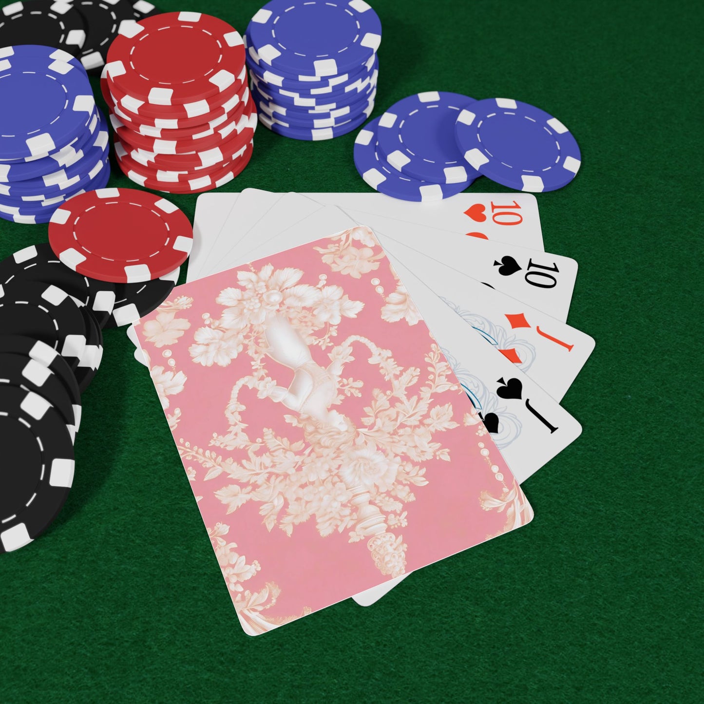 Poker-Sized Playing Cards - Pearl Lady Toile, hibiscus pink