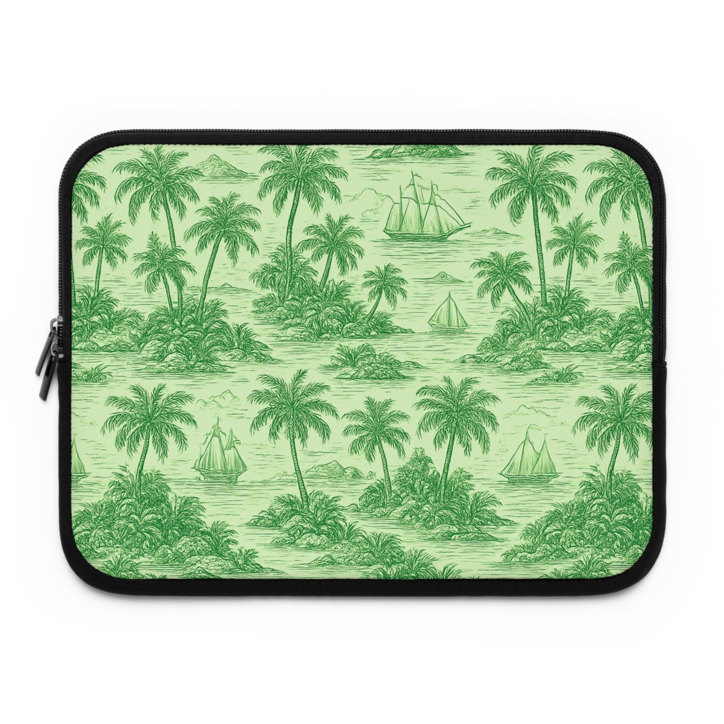 Tropical Laptop Sleeve, 5 Sizes - Perfect for Beach Lovers & Students / Faraway Toile, Green