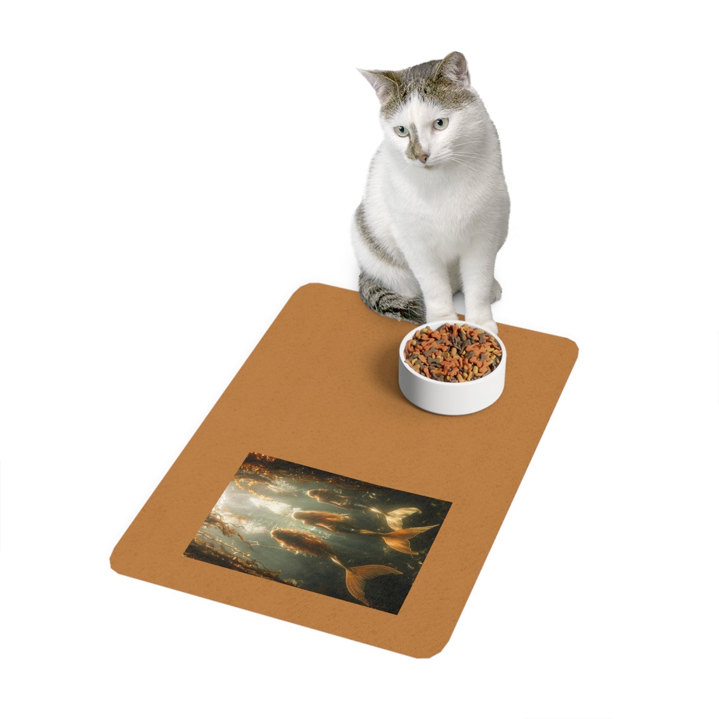 Pet Food Mat (12x18), Three Mermaid Sisters, light brown