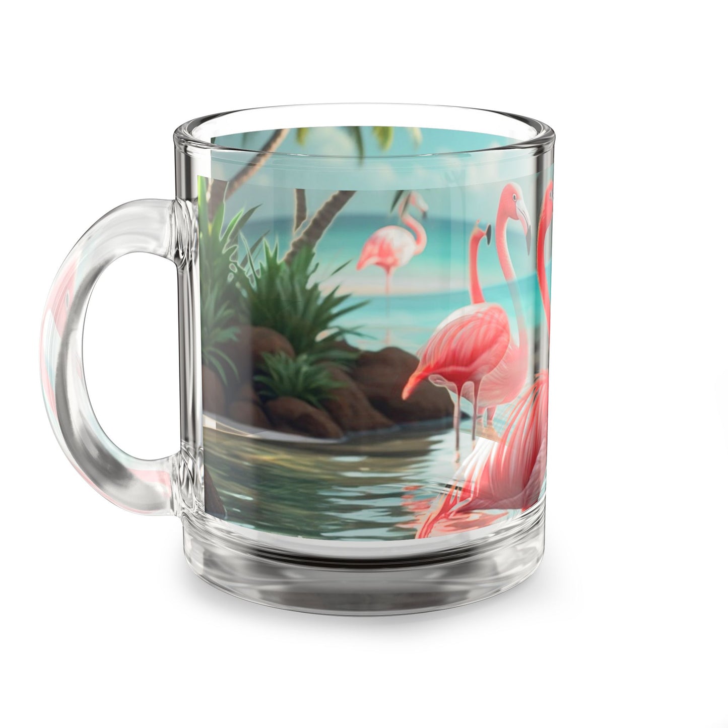 Tropical Glass Mug - 10oz Coffee Cup / Flamingo Morning Dip