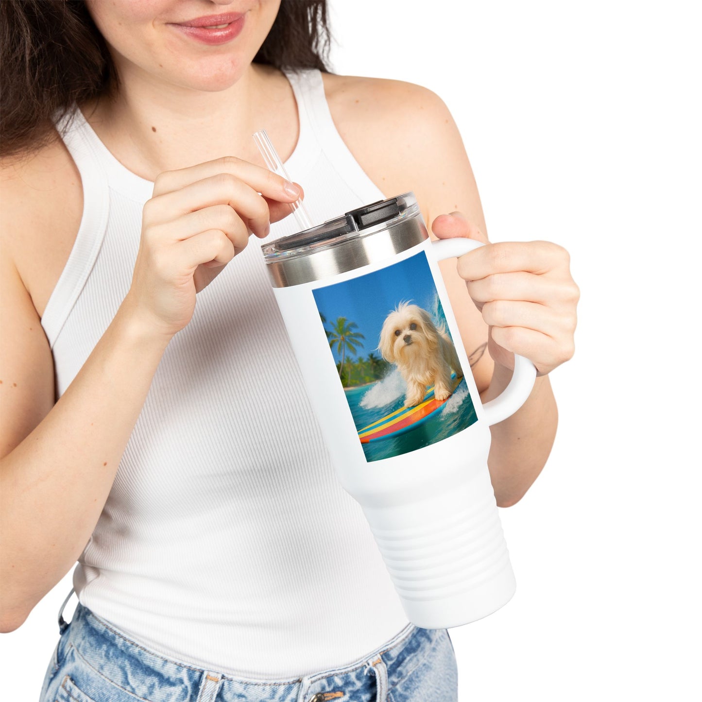 Puppy Ariel the Dog Surfer Insulated Travel Mug - 40oz - Perfect for Outdoor Adventures