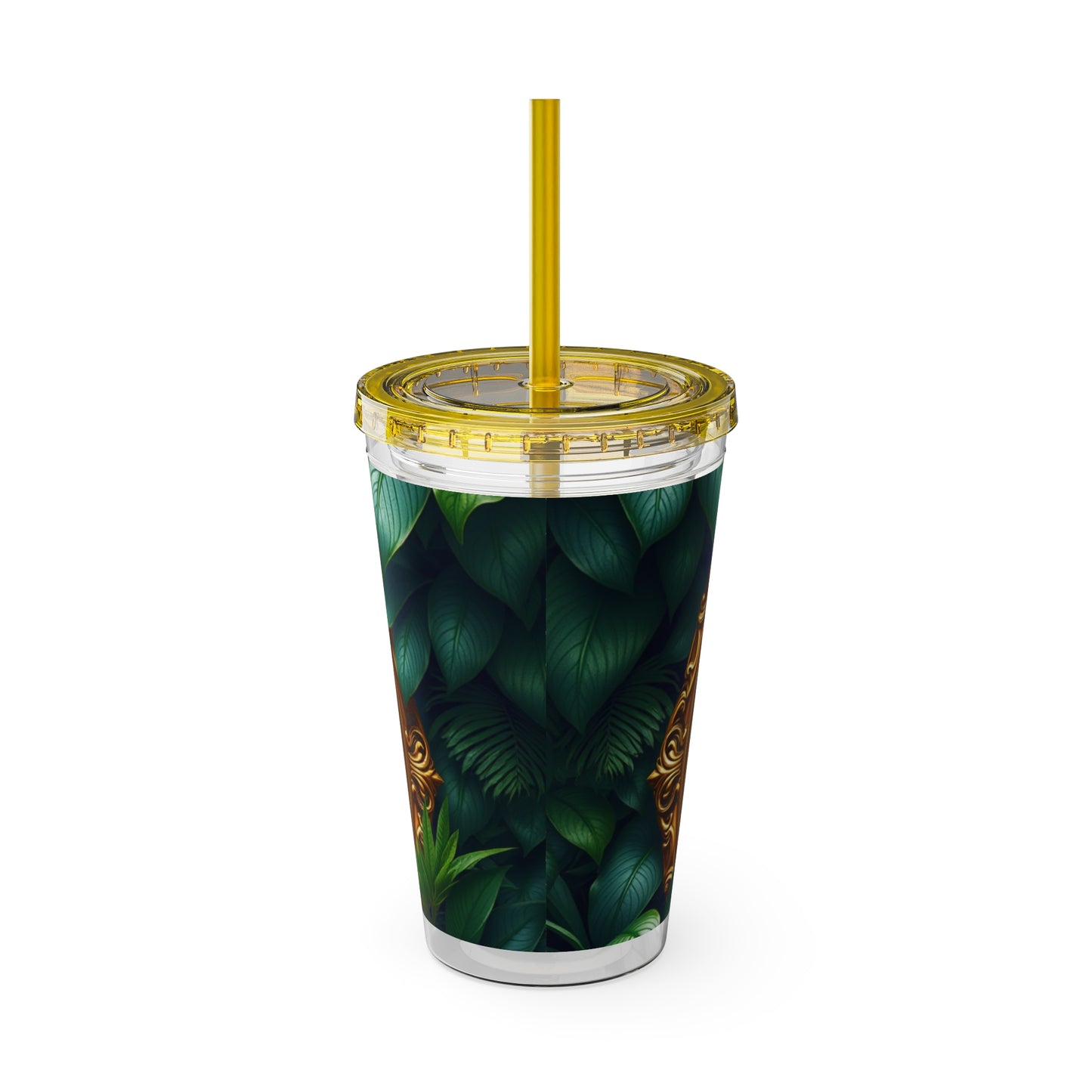 Tropical Tumbler with Straw | 16oz Colorful Travel Cup / Framed Orangutan Apes
