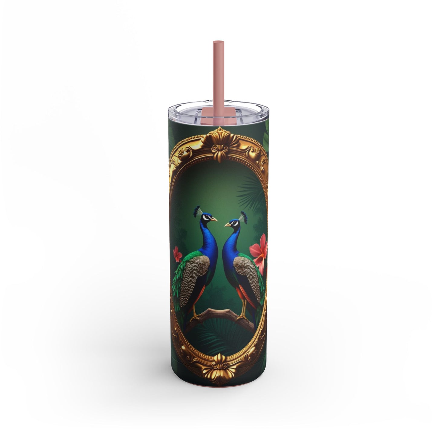 20oz Matte Tumbler, 7 Colors - Stylish Travel Cup - Framed Two Peacocks