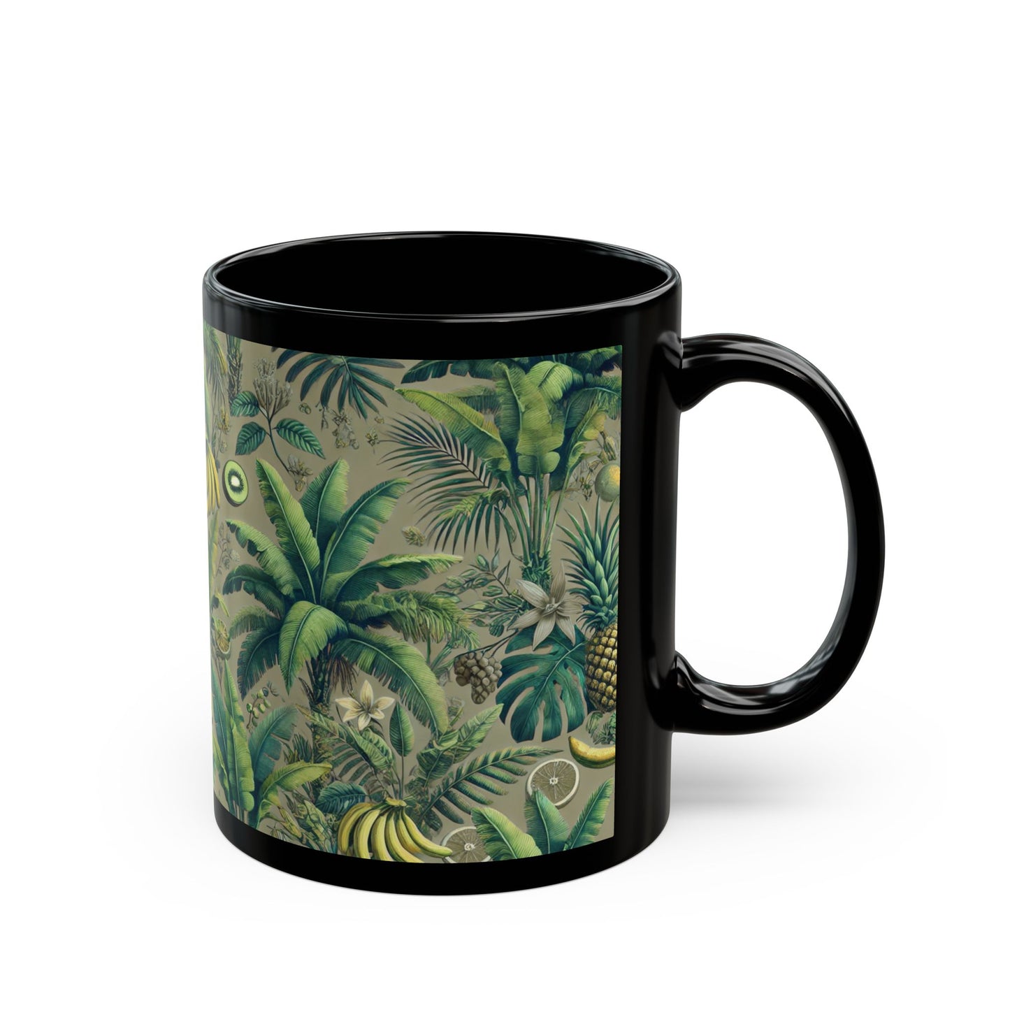 Black Coffee Mug - Tropical Fruit, Taupe