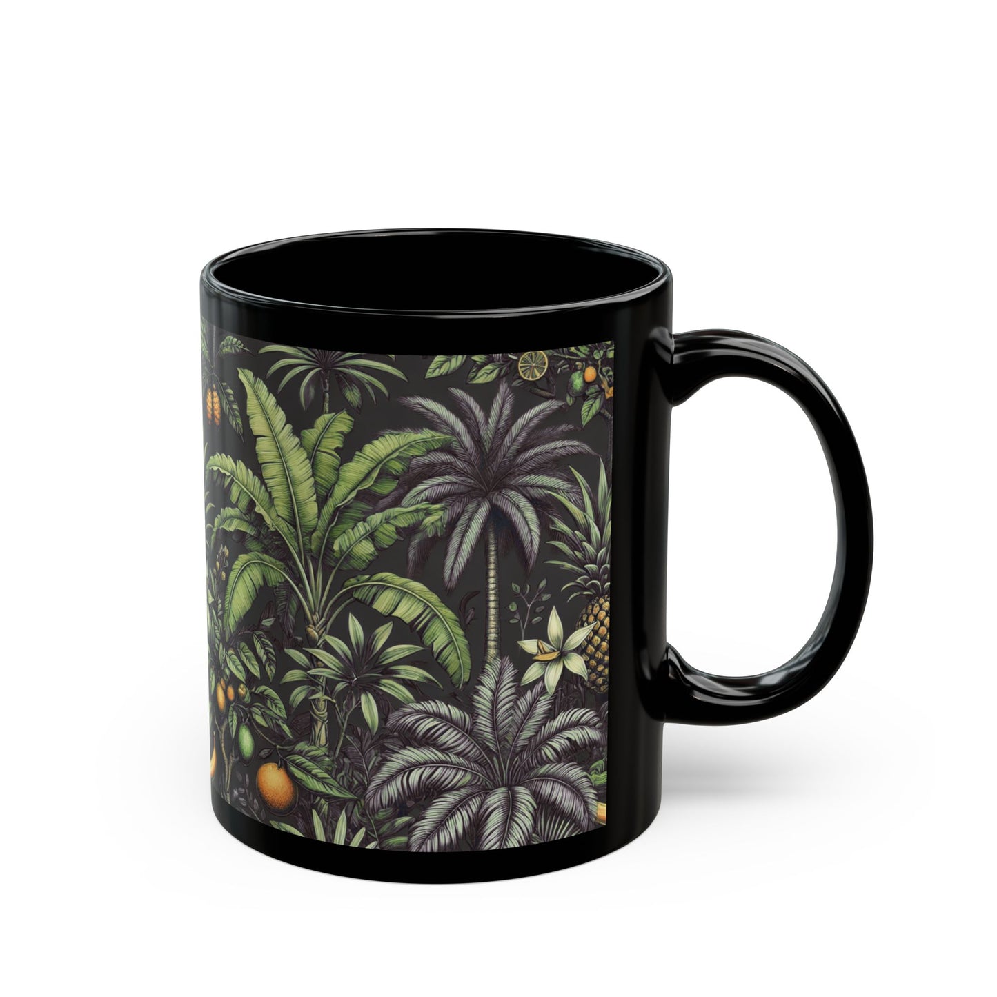 Black Coffee Mug - Tropical Fruit, Black