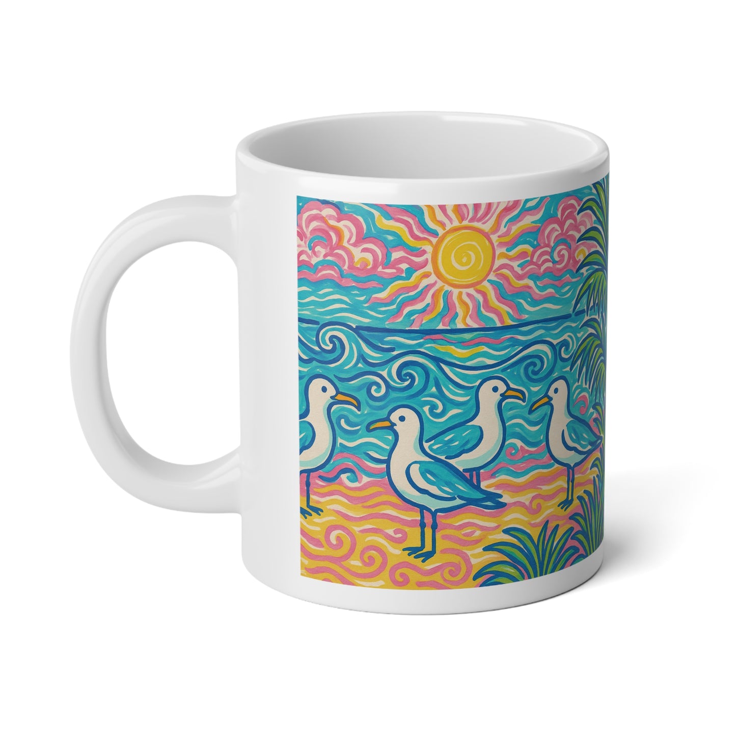 Jumbo Mug, 20oz, Seagulls on Beach | Tropical Coffee Cup
