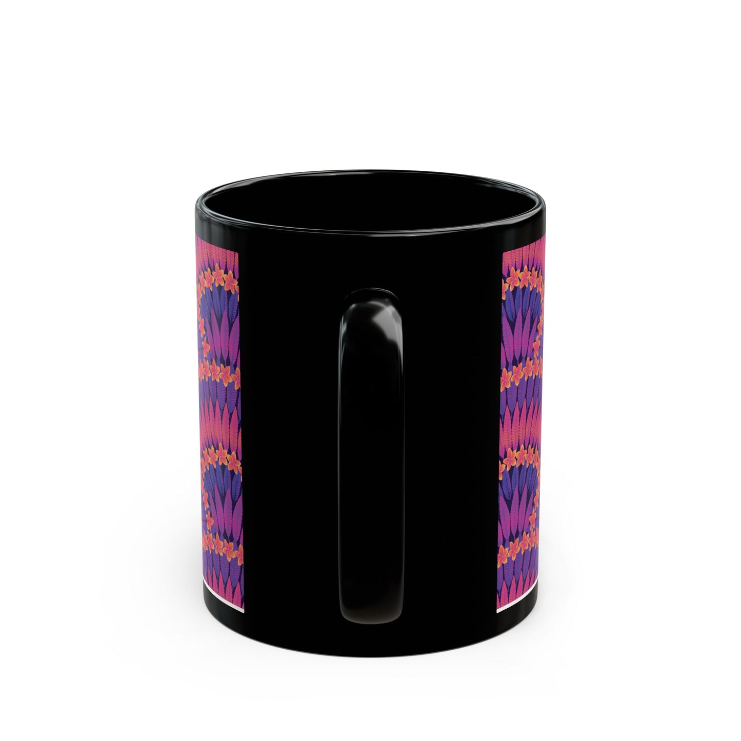 Black Mug (11oz, 15oz), Plumeria and Palms, Heatwave