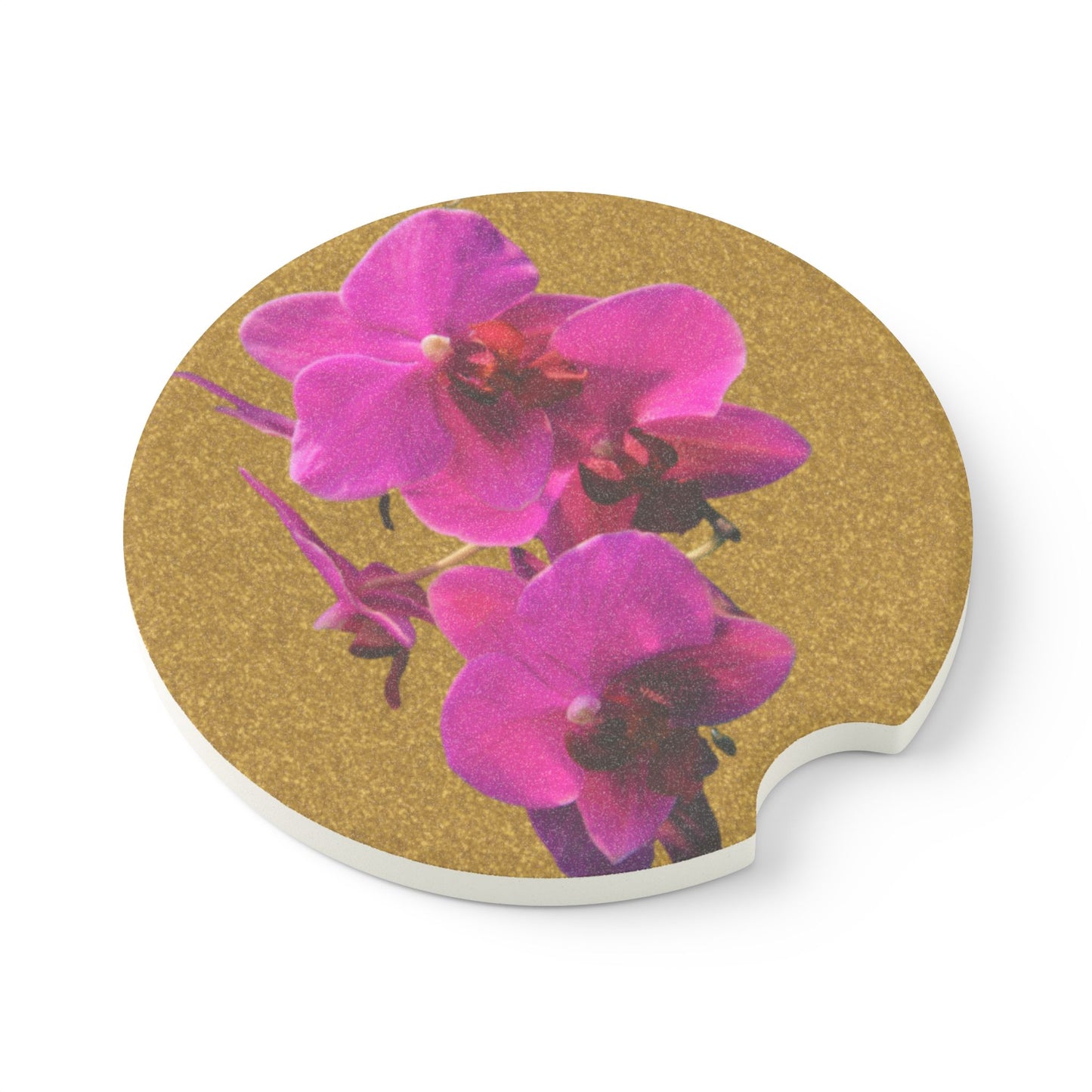 Soapstone Car Coaster - Purple Orchids, Gold