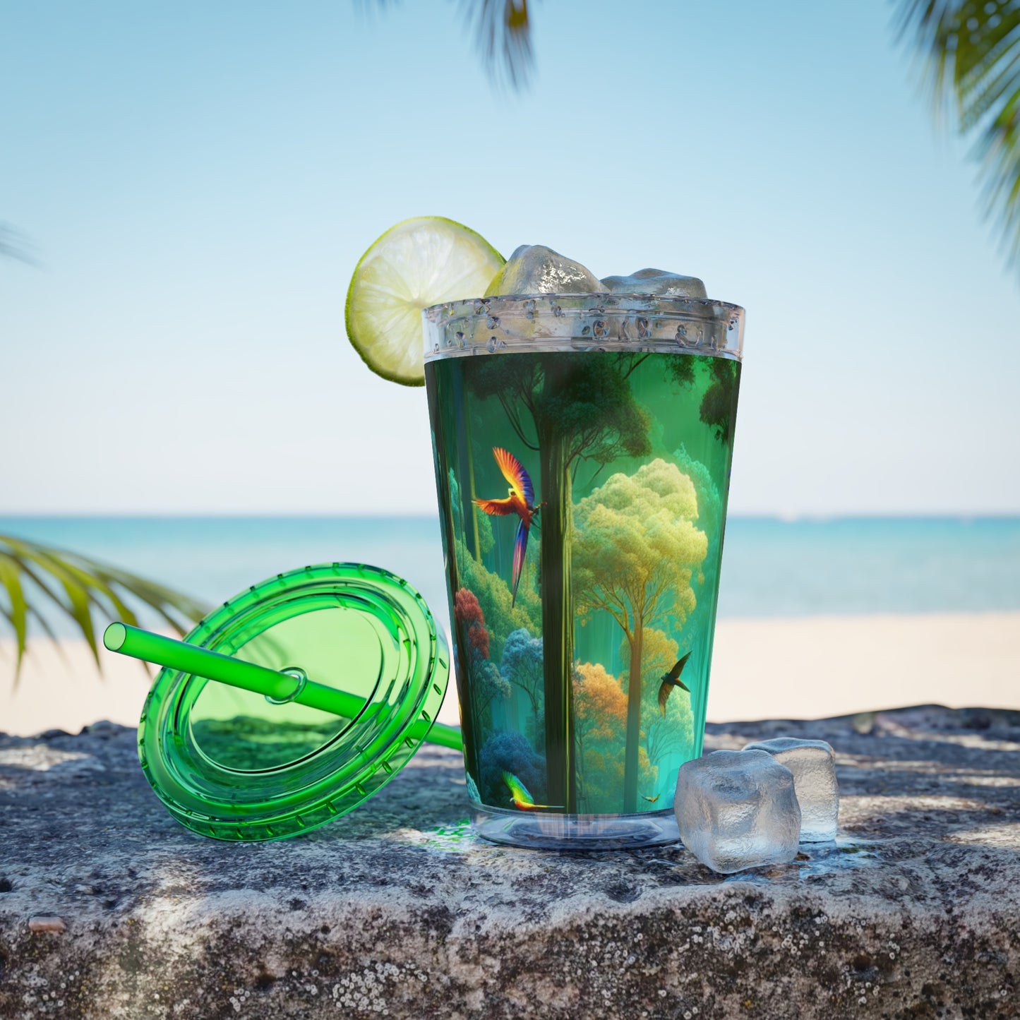 Tropical Tumbler with Straw | 16oz Colorful Travel Cup / Flight School