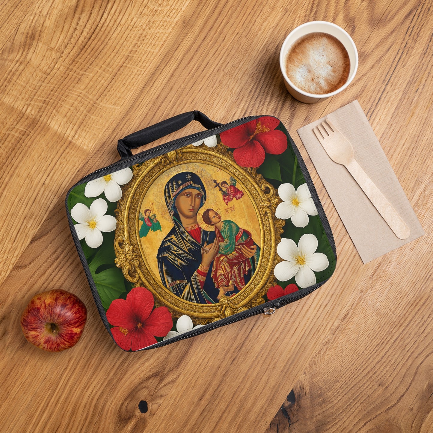 Religious Lunch Bag/Our Lady of Perpetual Help - Eco-Friendly Insulated Tote, Adult and Child Lunchbox / Perfect for Picnics, Beach Outings