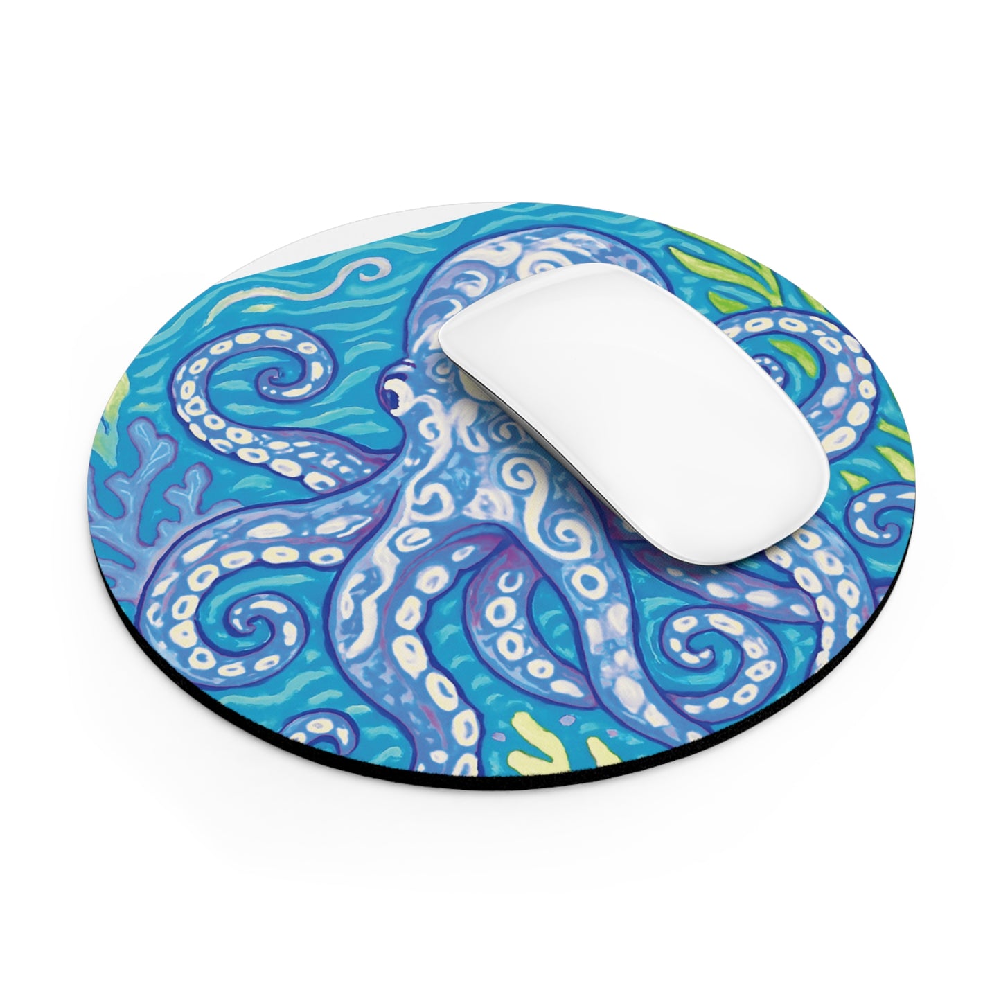 Tropical Mouse Pad, 2 Shapes - Beach Vibes for Home Office & Gamer / Octopus Kraken Joe, Blue